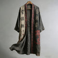 Men's Japanese Dragon Pattern Calligraphy And Painting Art Linen Long Kimono